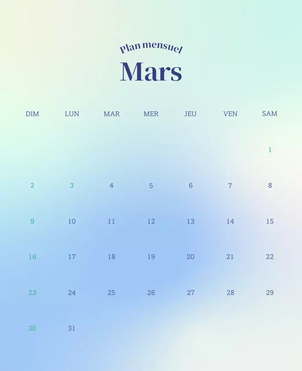 Calendrier minimaliste dégradé