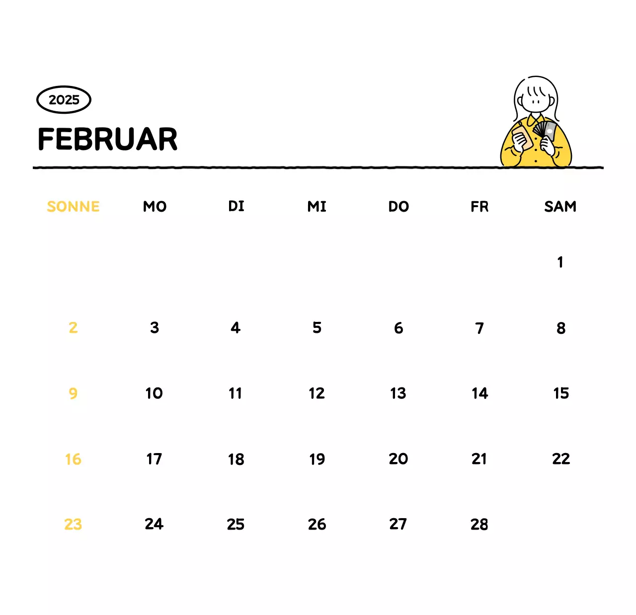 Illustrierter Kalender mit schönem Linienstil