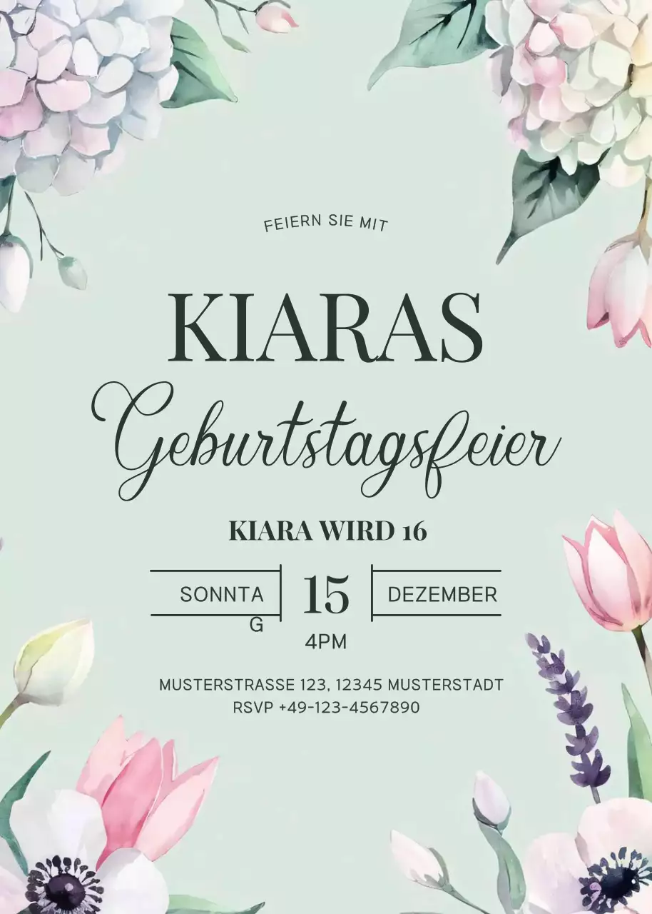 mint blumen geburtstag einladung
