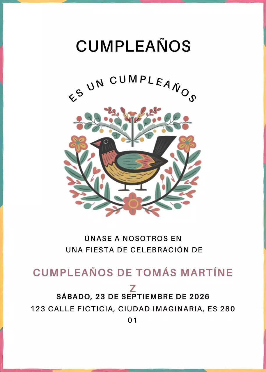 Invitación de cumpleaños rústica y colorida