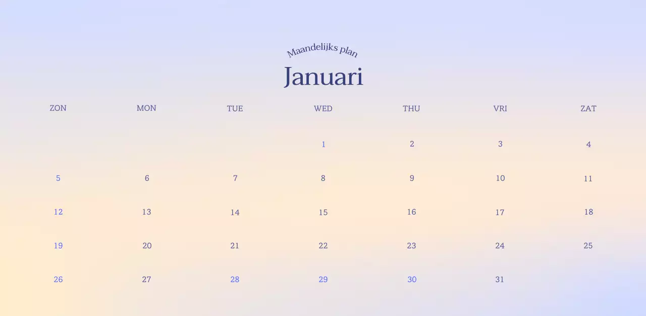 Minimalistische kalender met kleurverloop