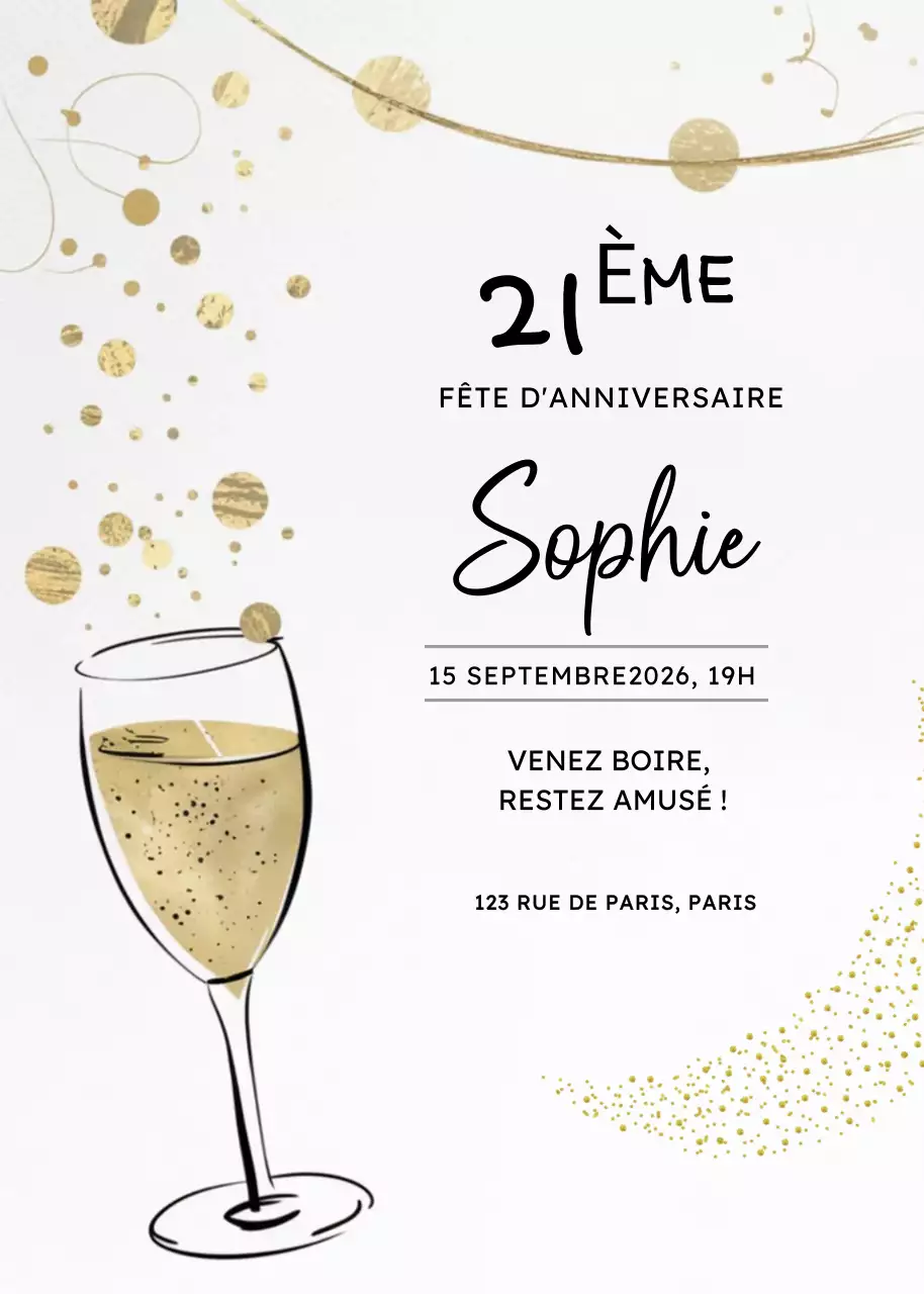 Invitation d'anniversaire élégante en or