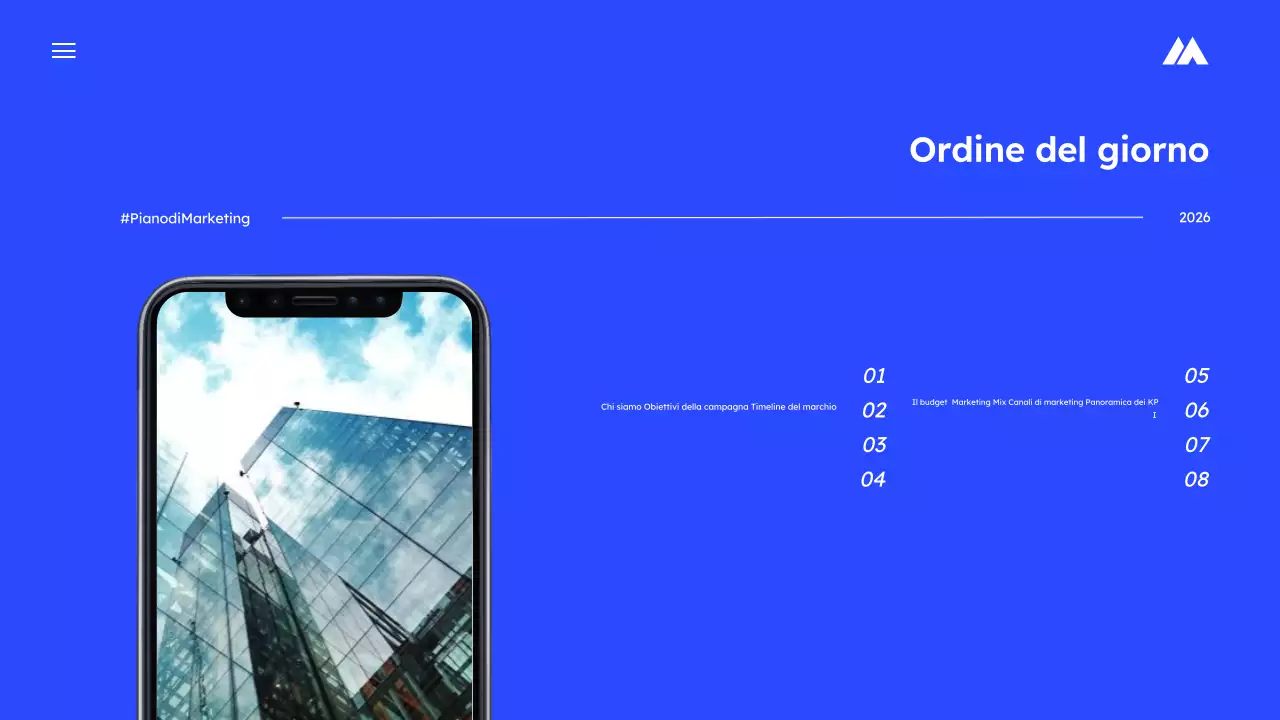 Presentazione del piano di marketing semplice blu
