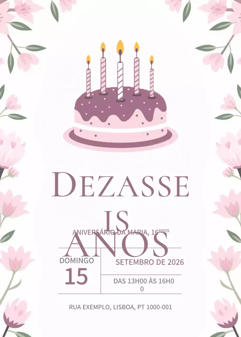 Convite de aniversário elegante cor-de-rosa