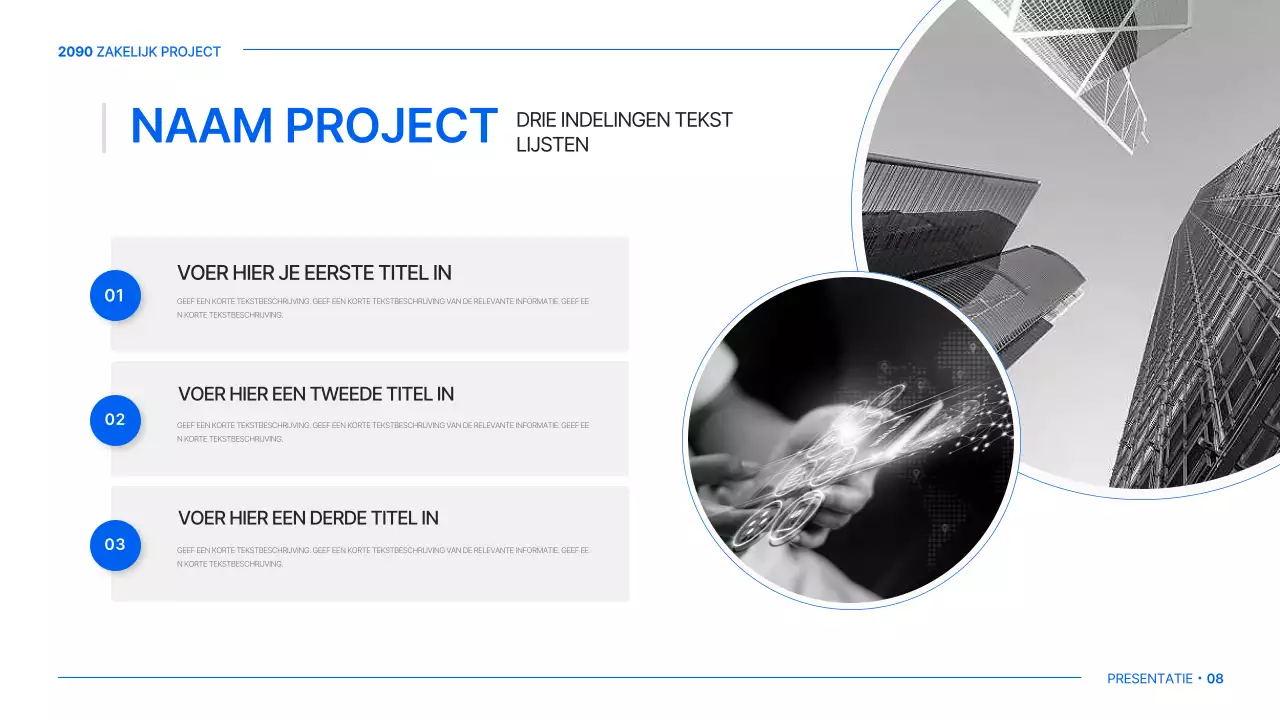 Een eenvoudig globaal bedrijfsplan in wit en blauw