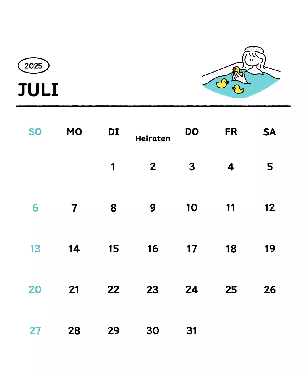 Illustrierter Kalender mit schönem Linienstil