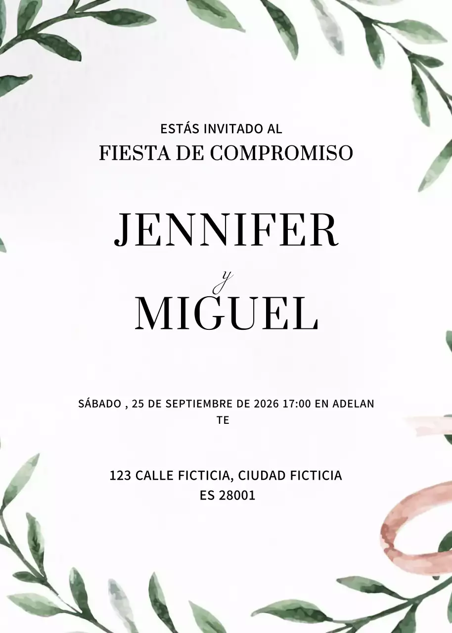Invitación de compromiso blanca y elegante