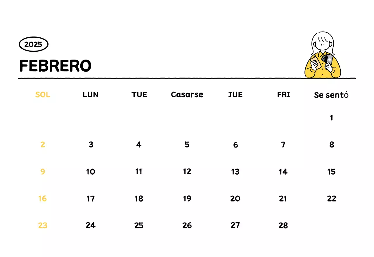 Calendario ilustrado con un bonito estilo de líneas