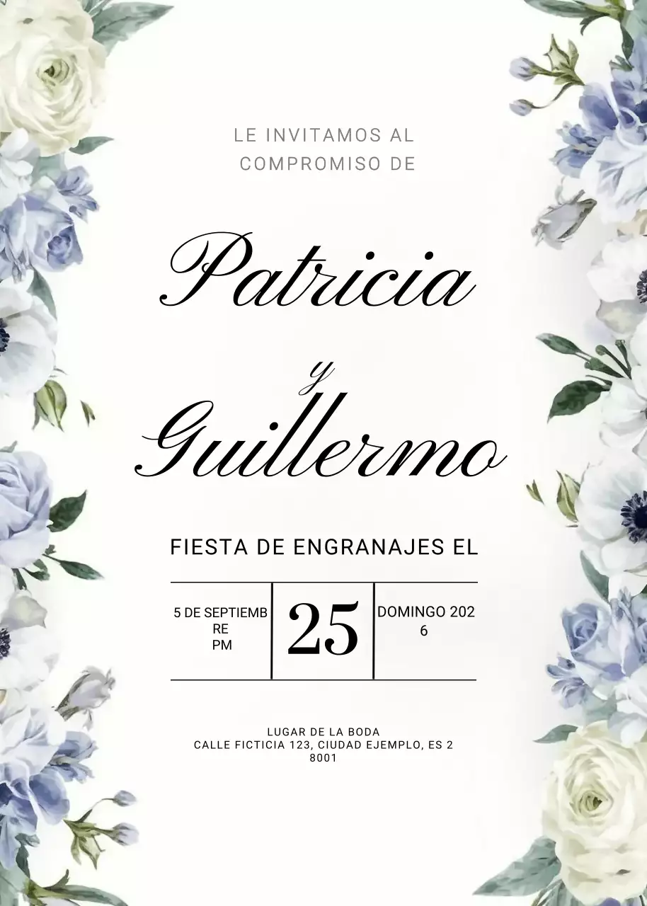 elegante invitación de compromiso blanca