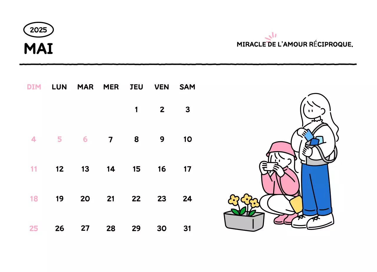 Calendrier illustré avec un joli style de lignes