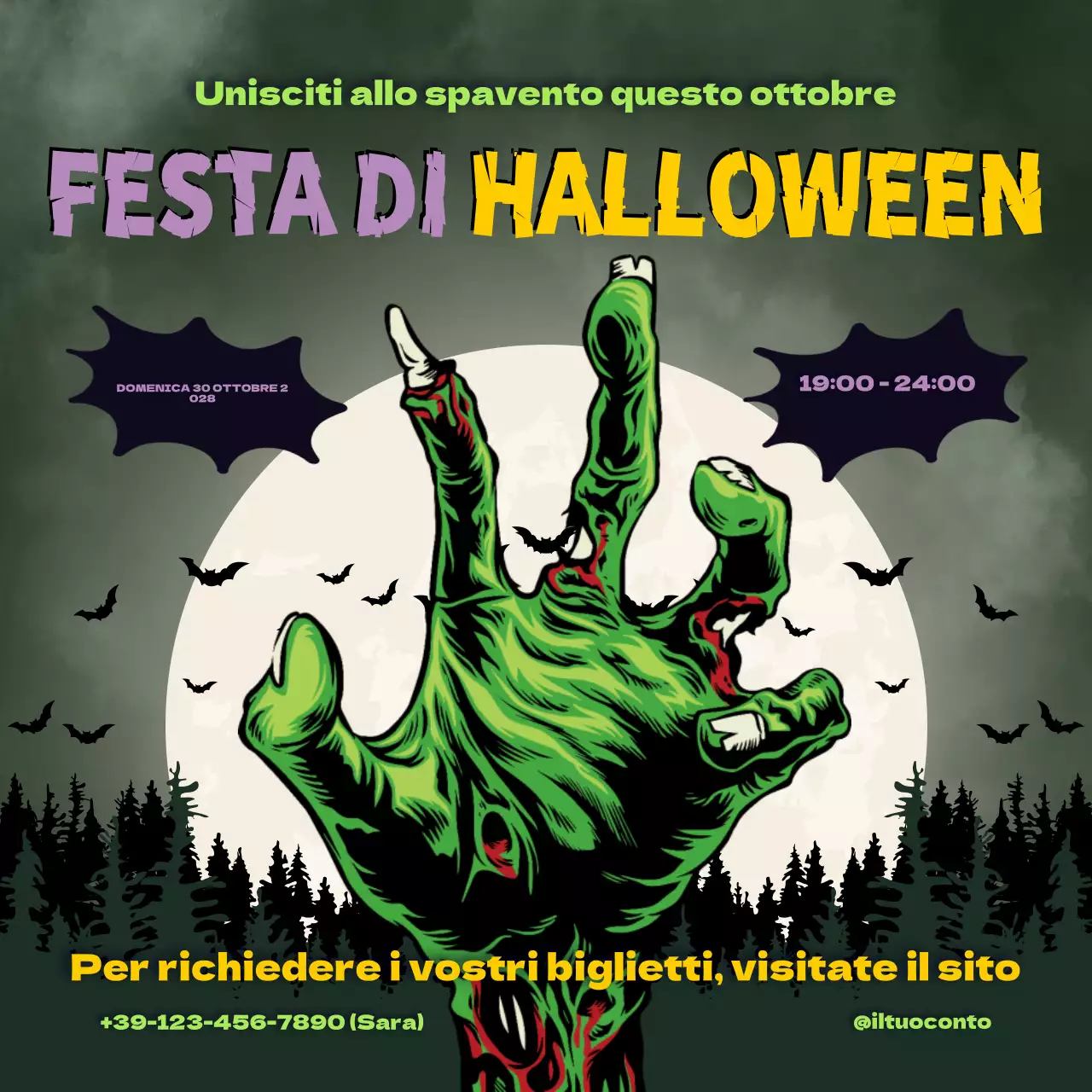 Invito a un evento di Halloween in stile gotico verde sui social media