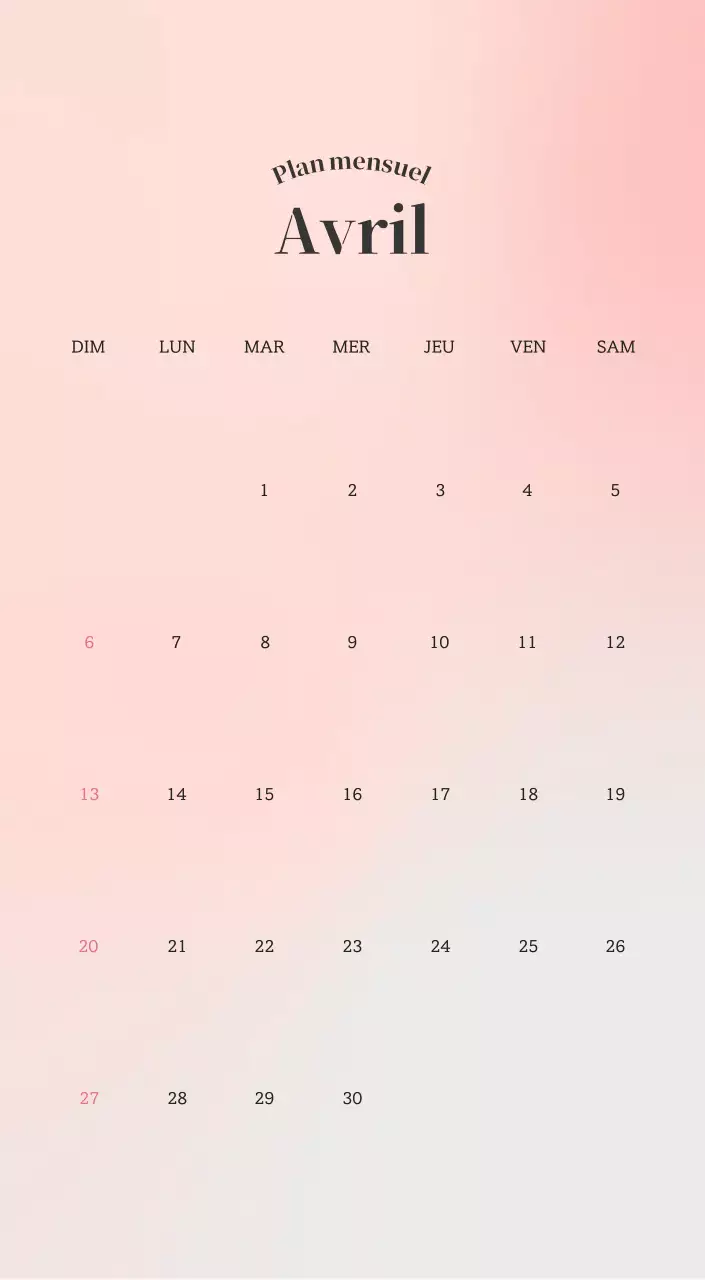 Calendrier minimaliste dégradé