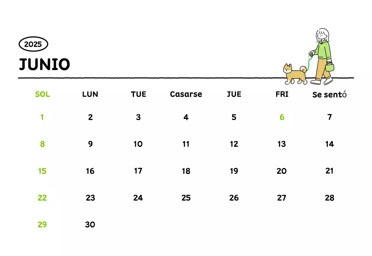 Calendario ilustrado con un bonito estilo de líneas