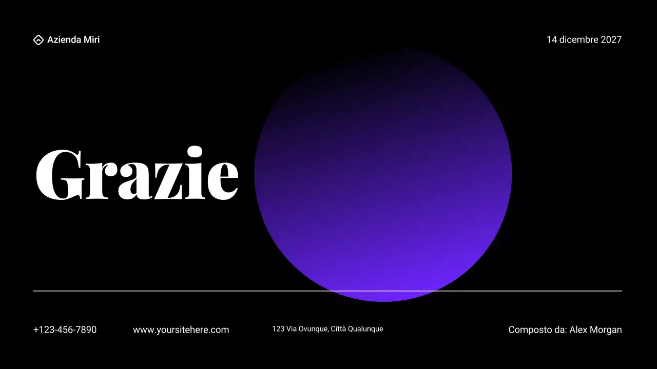 Presentazione del piano di marketing con sfumature nere e viola