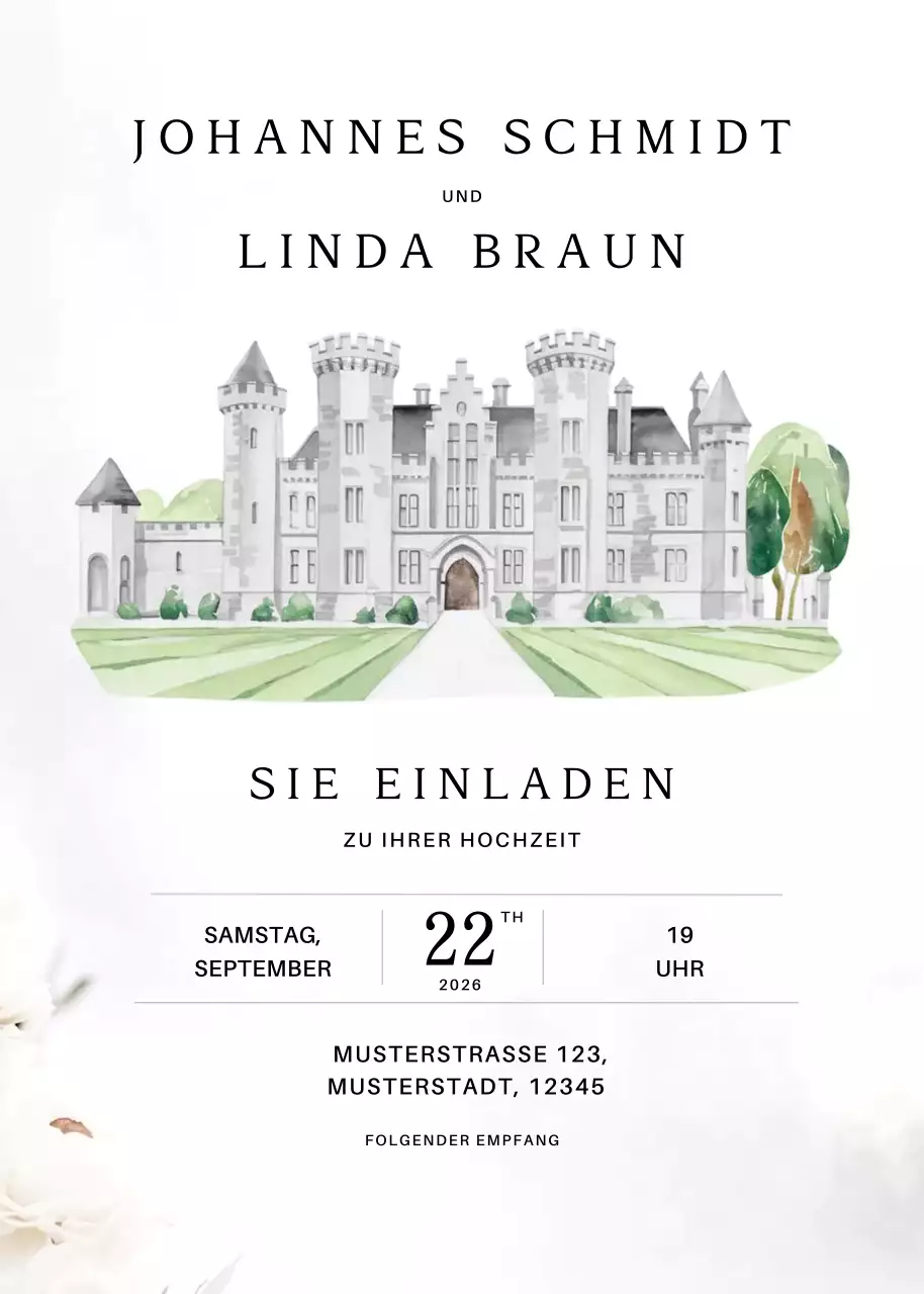 Weiß Elegante Hochzeitseinladung