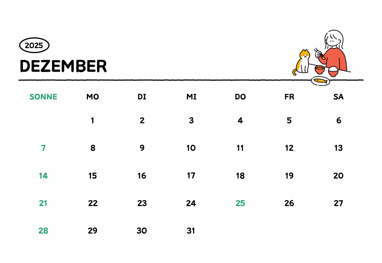 Illustrierter Kalender mit schönem Linienstil