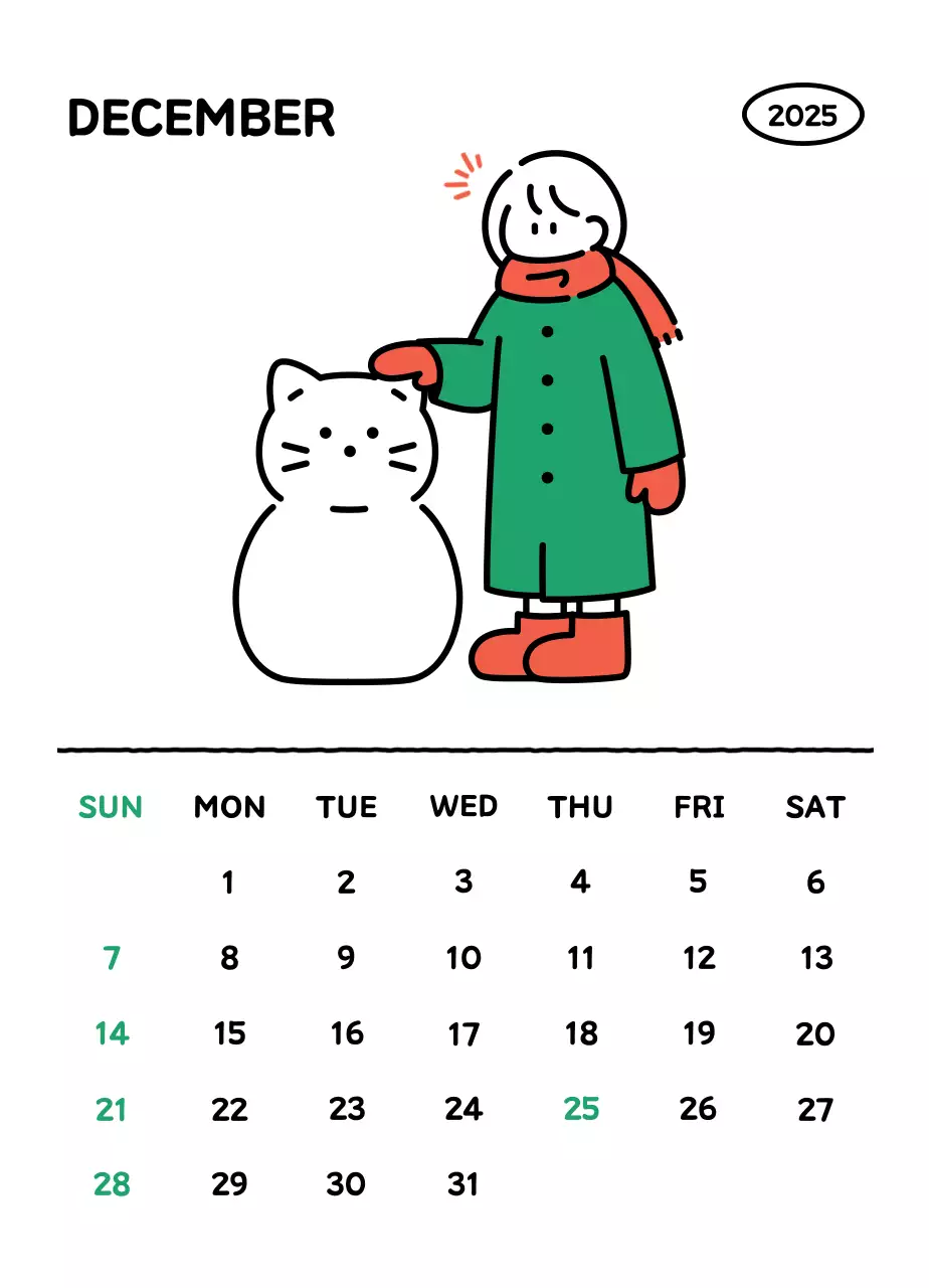 Kalender bergambar dengan gaya garis yang cantik