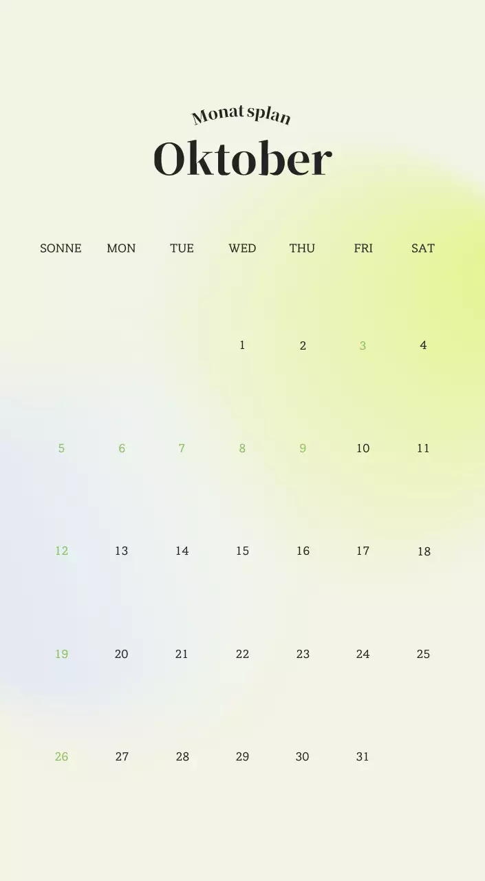 Minimalistischer Kalender mit Farbverlauf