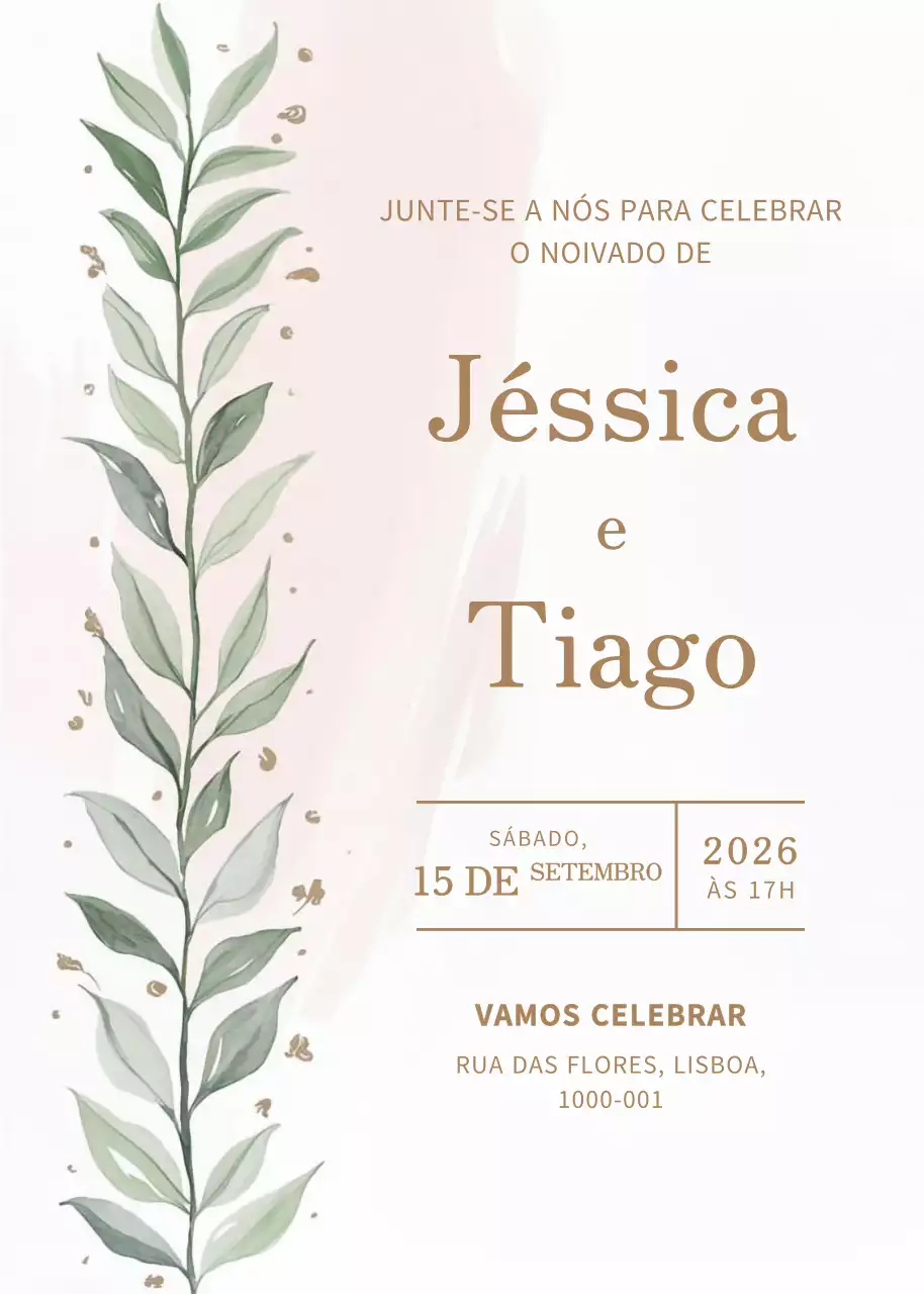 Convite de noivado bege e elegante