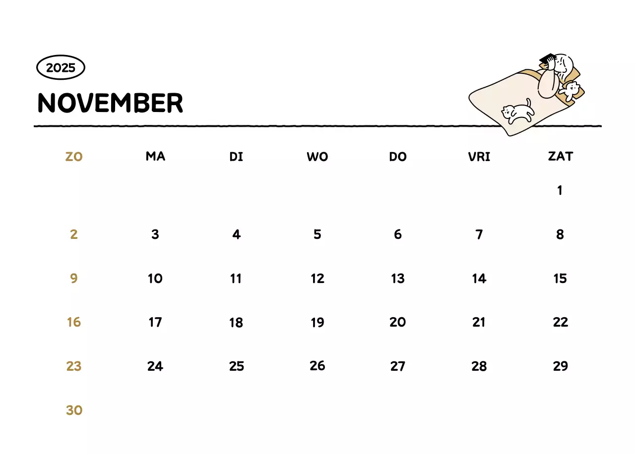 Geïllustreerde kalender met een mooie lijnstijl