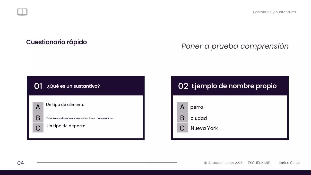 Material profesional minimalista para la clase de gramática de 1º de primaria