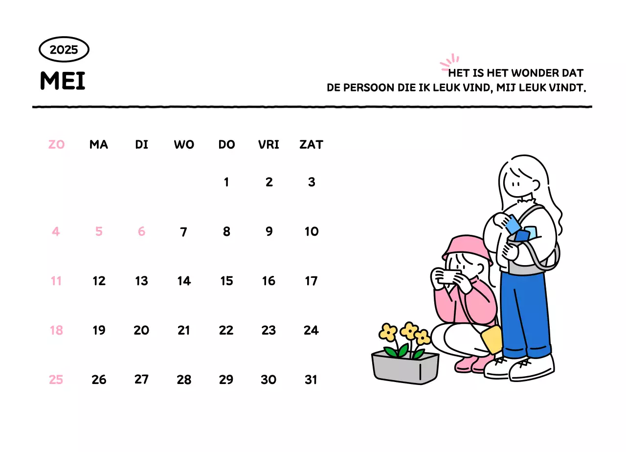 Geïllustreerde kalender met een mooie lijnstijl