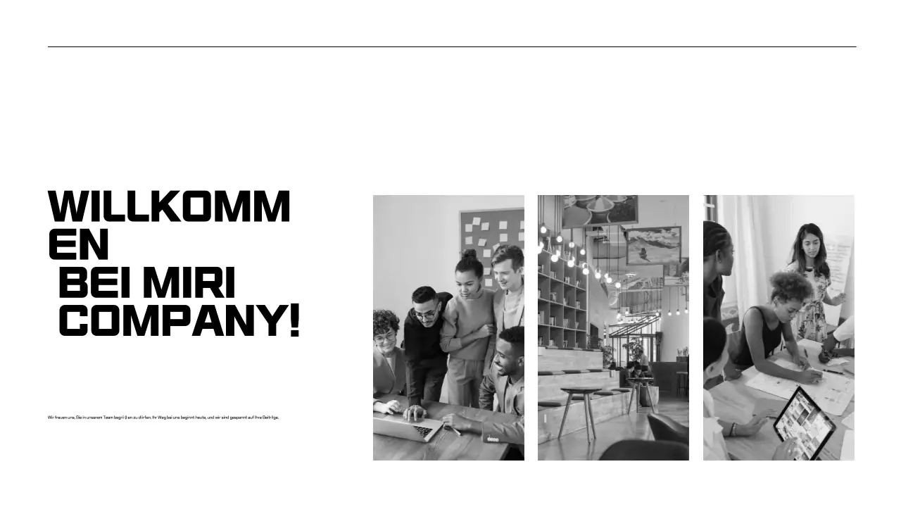 Schwarz-Weiß-Präsentationen zum Onboarding von Mitarbeitern