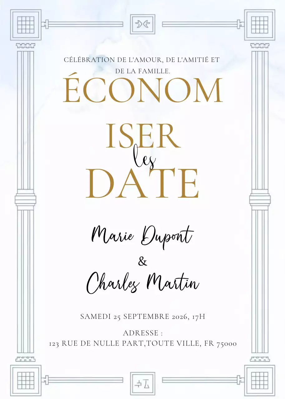 invitation de mariage élégante et dorée