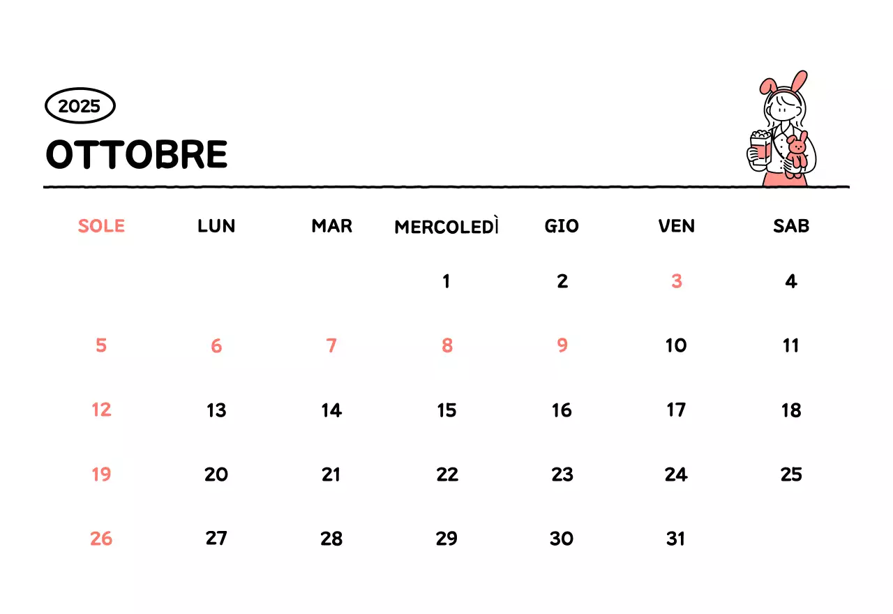 Calendario illustrato con un grazioso stile di linee