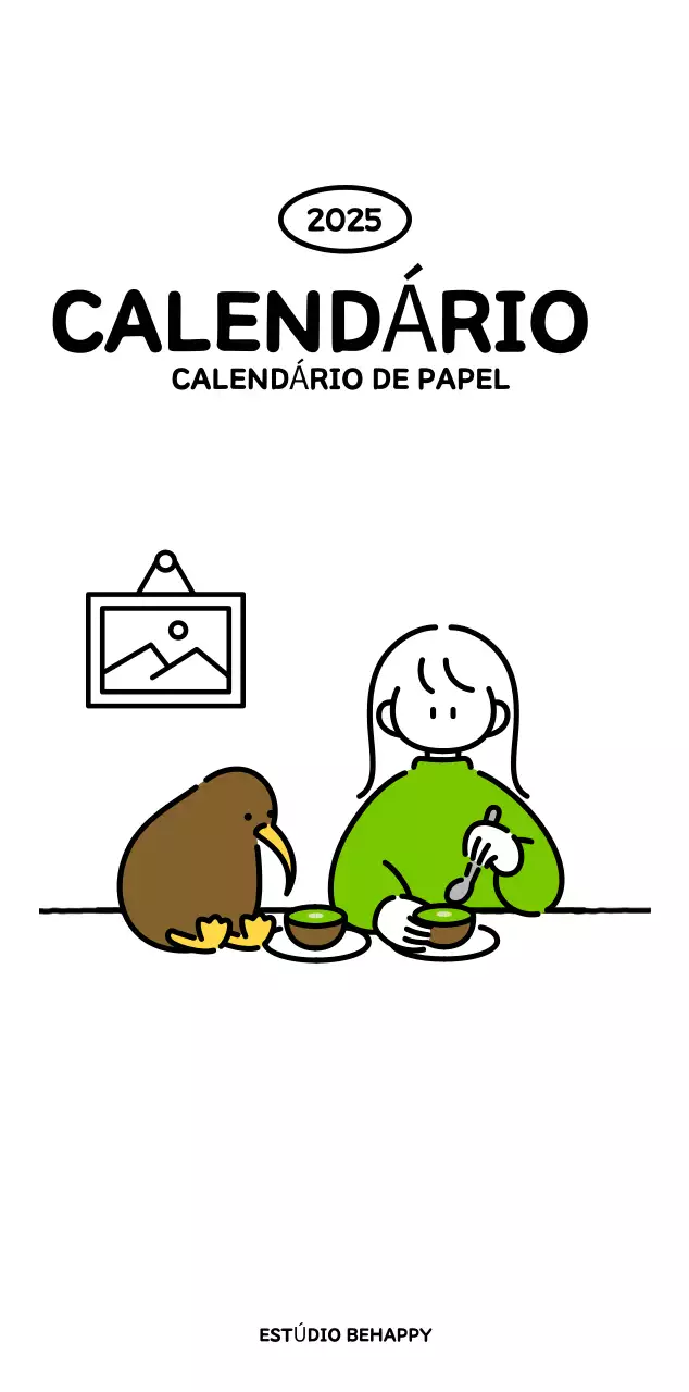 Calendário ilustrado com um estilo de linhas bonito