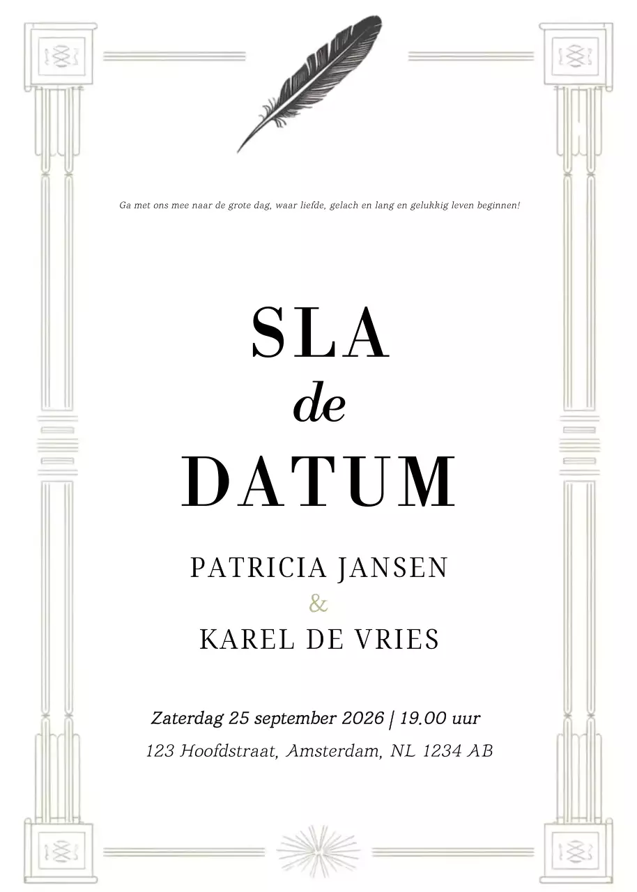 Witte elegante huwelijksuitnodiging