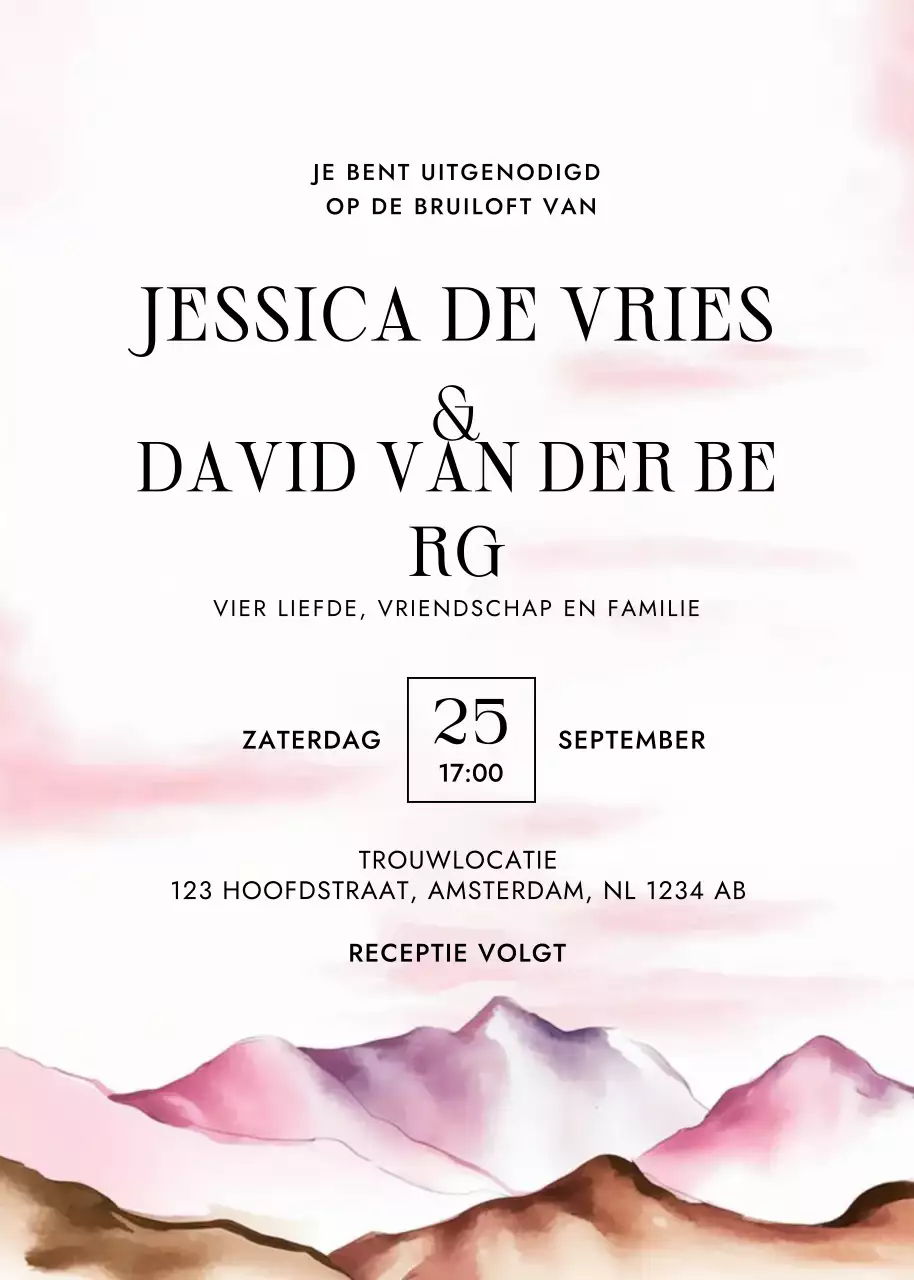 Roze elegante huwelijksuitnodiging