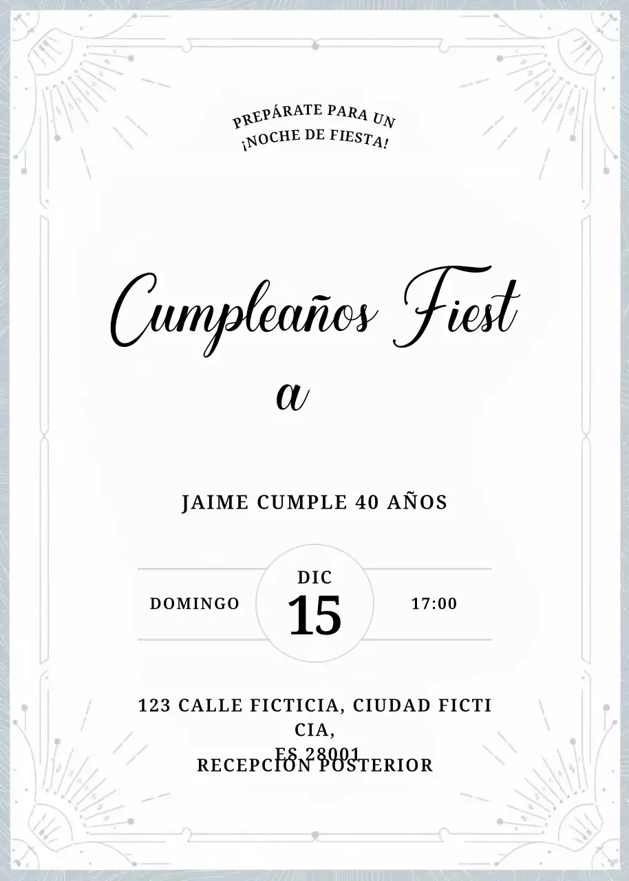 Elegante invitación de cumpleaños blanca
