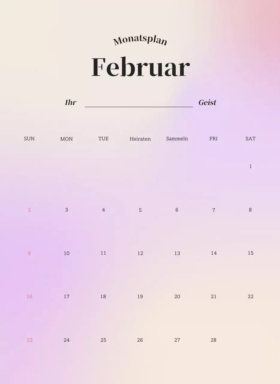 Minimalistischer Kalender mit Farbverlauf