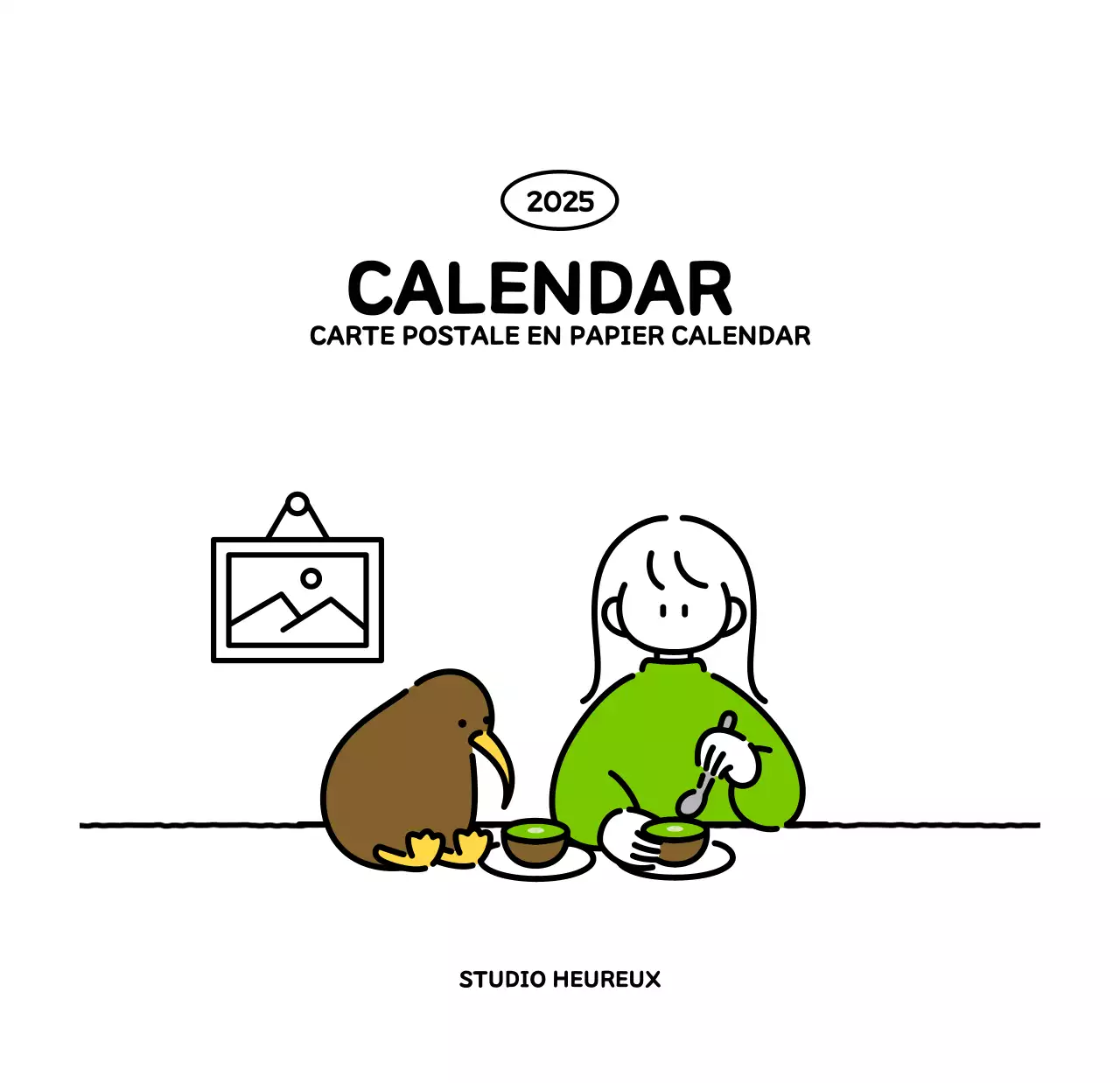 Calendrier illustré avec un joli style de lignes
