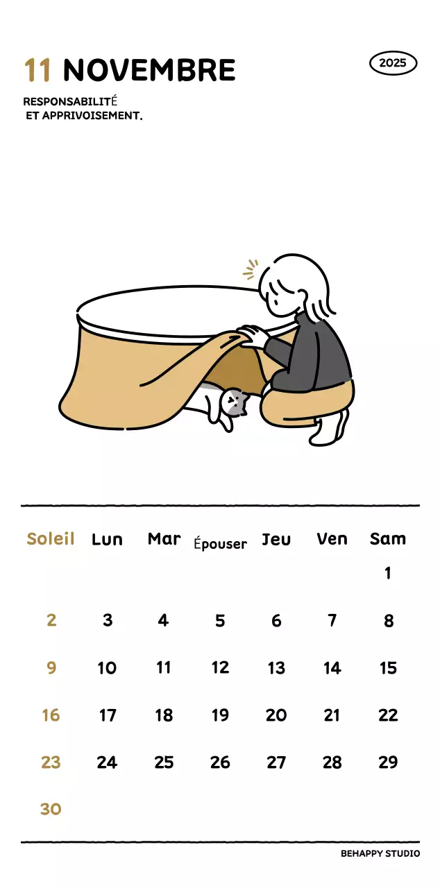 Calendrier illustré avec un joli style de lignes