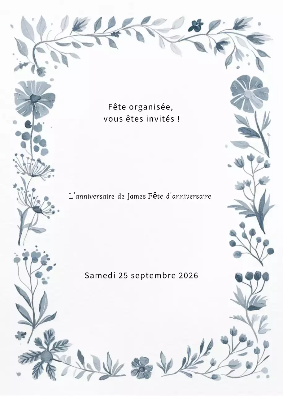 Invitation d'anniversaire florale grise