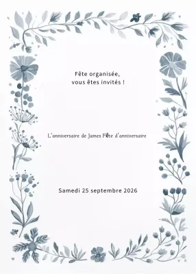 Invitation d'anniversaire florale grise