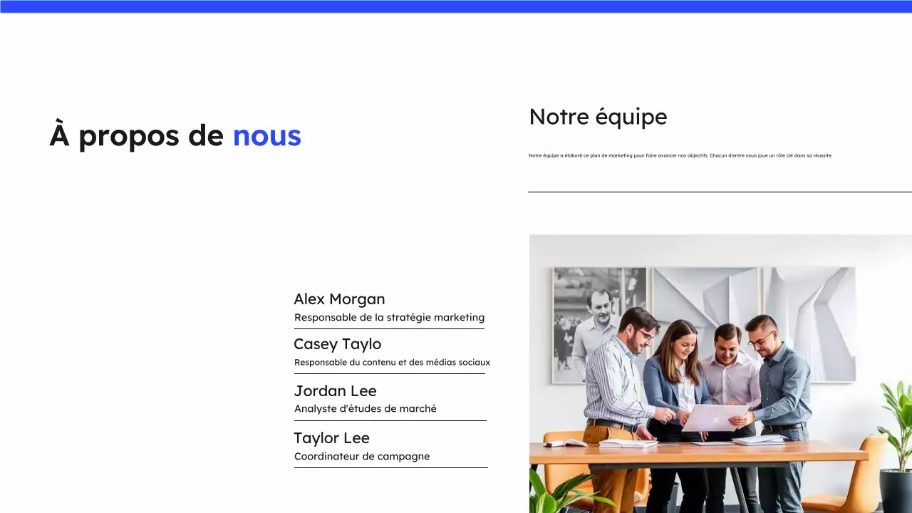 Présentation d'un plan de marketing simple et bleu