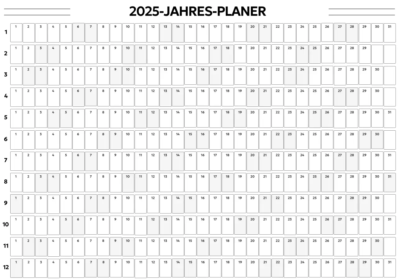 Ein einfacher Jahreskalender in einer gotischen Schriftart mit abgerundeten Quadraten