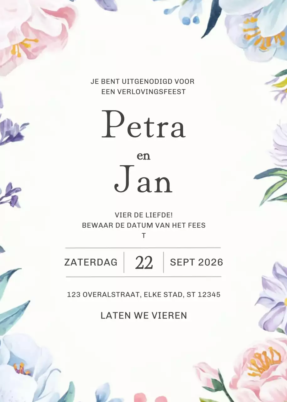 Verlovingsuitnodiging met witte bloemen