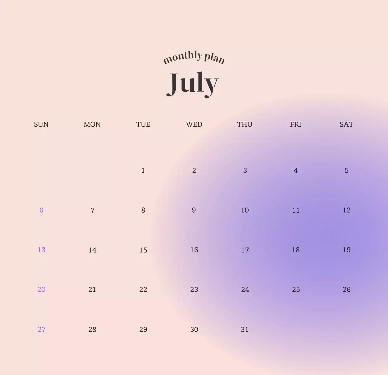 Gradient Minimalist Calendar