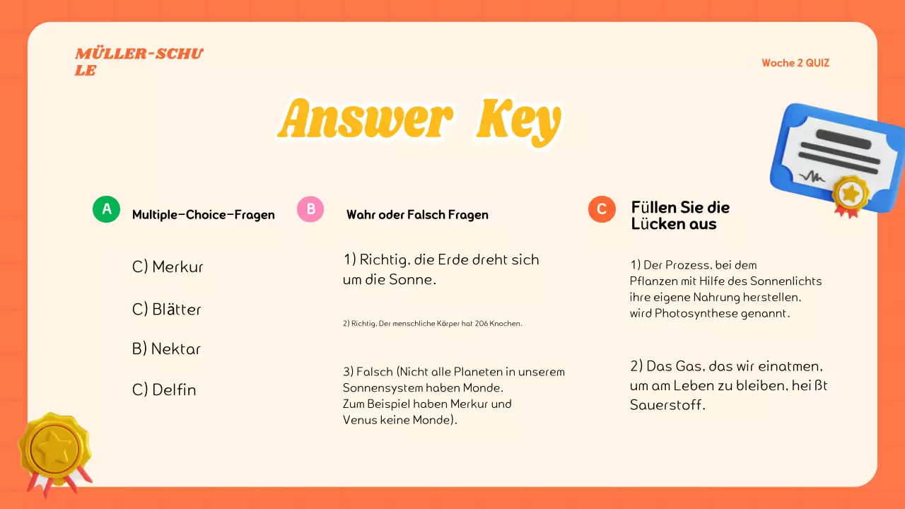 Buntes modernes Quiz-Klassenmaterial