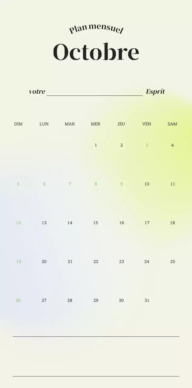 Calendrier minimaliste dégradé