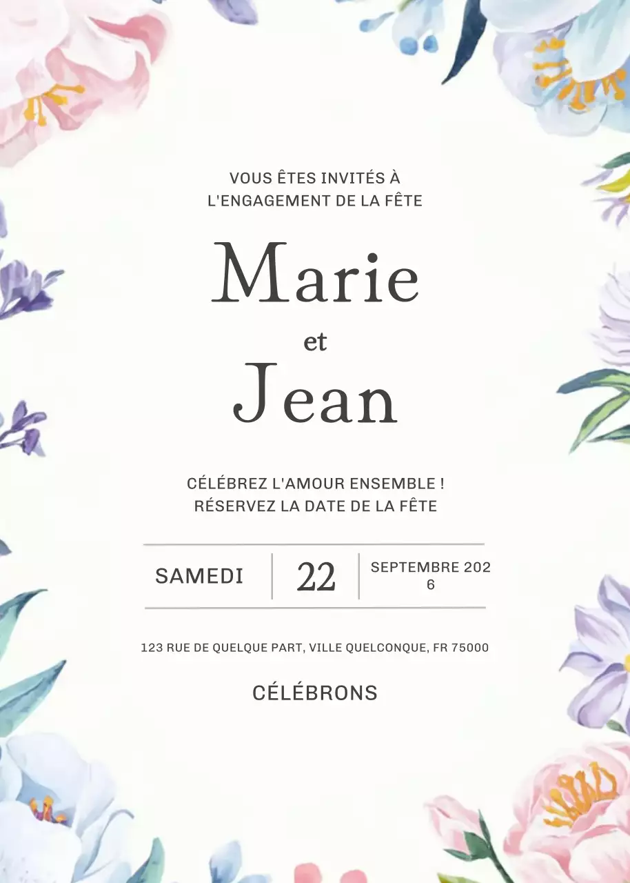 Invitation de fiançailles à fleurs blanches