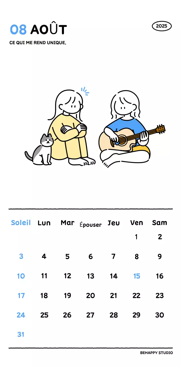 Calendrier illustré avec un joli style de lignes