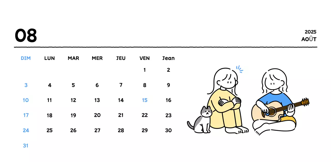 Calendrier illustré avec un joli style de lignes