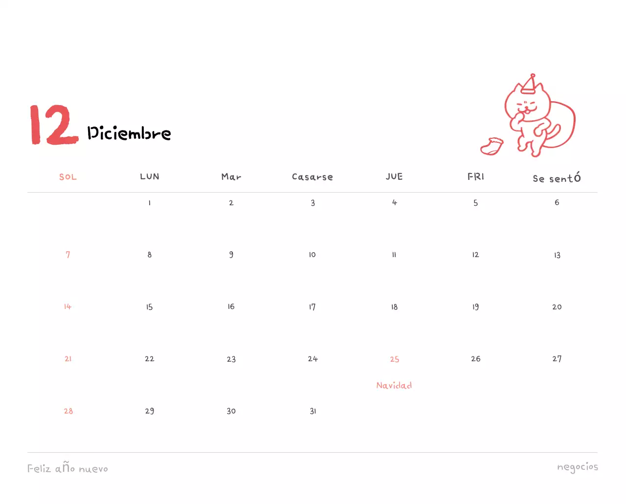 Calendario diario en marfil
