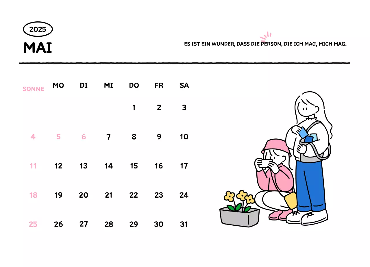 Illustrierter Kalender mit schönem Linienstil