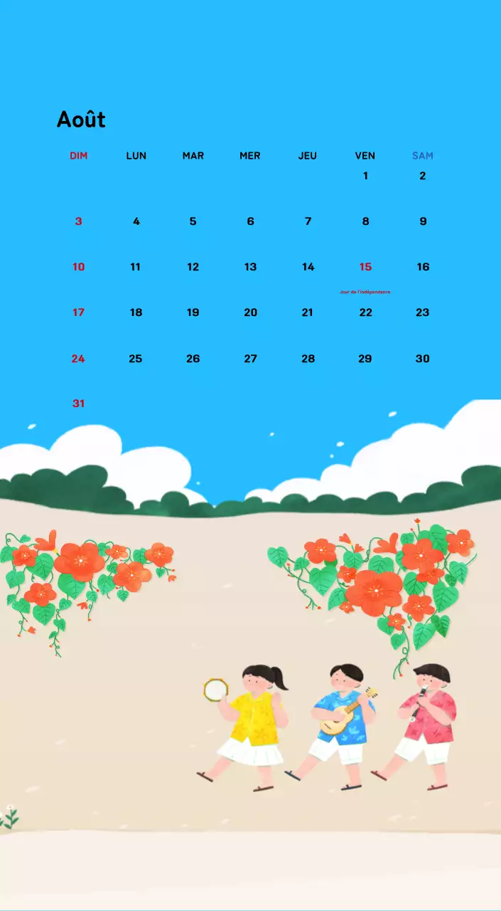 Calendrier du Nouvel An avec illustrations chaleureuses